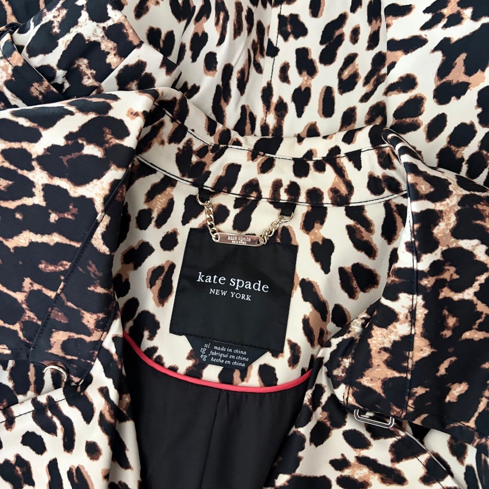 NWT!! KATE SPADE New York Leopard Belted Longline Double Breasted Trench Coat XL - Picture 11 of 16